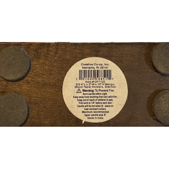 Creative Co-Op Hand-Carved Mango Wood Taper Holders, Walnut Finish, Set of 2 New - Picture 7 of 7